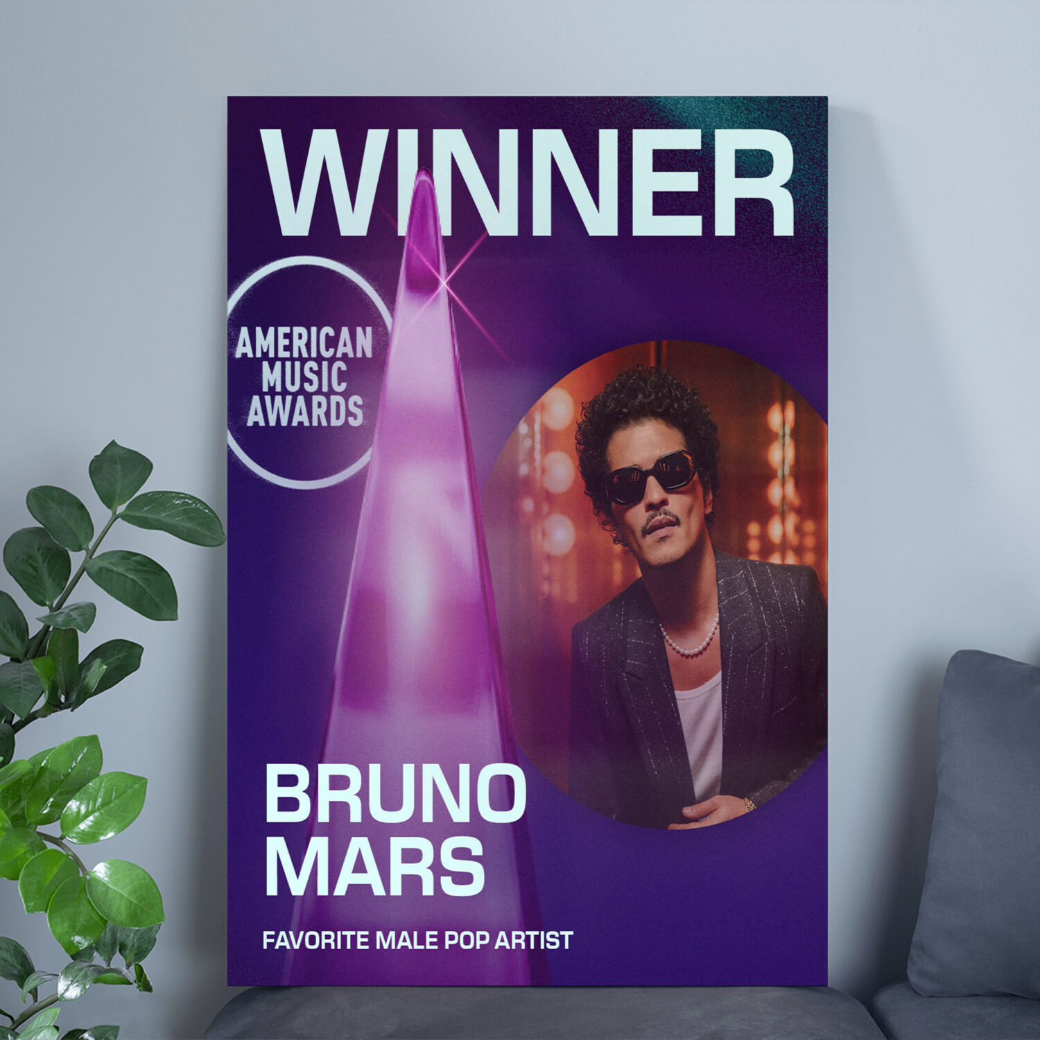 Bruno Mars AMAs 2025 Poster Canvas – Favorite Male Pop Artist Winner