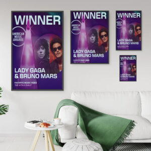 Lady Gaga & Bruno Mars Die With a Smile AMAs 2025 Poster Canvas – Music Video of the Year Winner