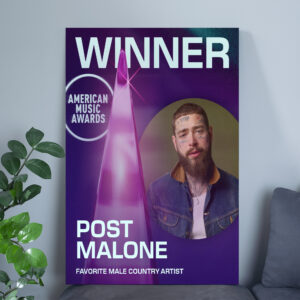 Post Malone AMAs 2025 Poster Canvas – Favorite Male Country Artist Winner