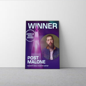 Post Malone AMAs 2025 Poster Canvas – Favorite Male Country Artist Winner