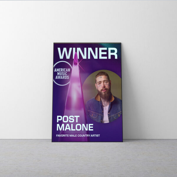 Post Malone AMAs 2025 Poster Canvas – Favorite Male Country Artist Winner