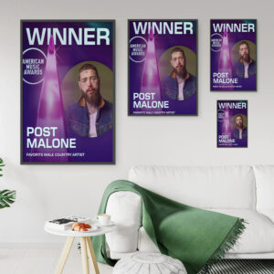 Post Malone AMAs 2025 Poster Canvas – Favorite Male Country Artist Winner