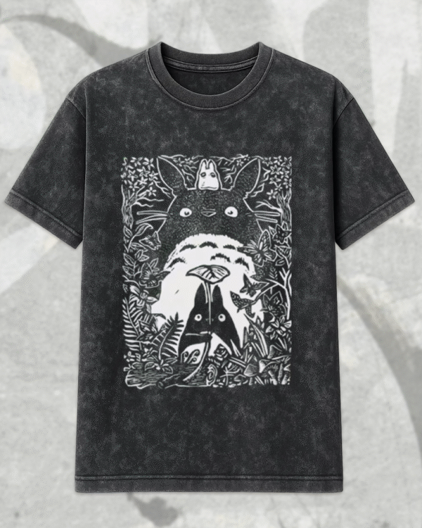 Vintage My Neighbor Totoro Acid Wash T-Shirt & Hoodie – Studio Ghibli Catbus Design for Anime Fans & Birthday Gifts - Image 3