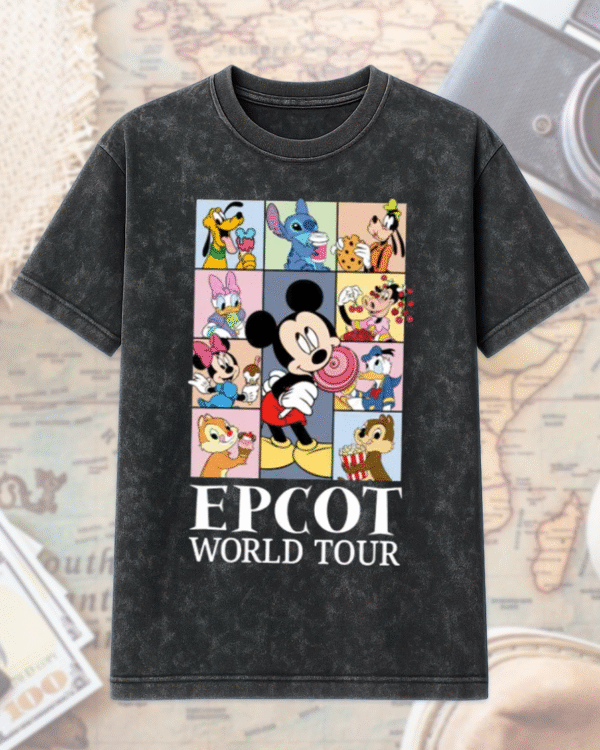 Epcot World Tour Acid Wash T-Shirt, Hoodie – Mickey and Friends Retro Epcot Shirt, Family Trip Gift for Kids & Youth - Image 2