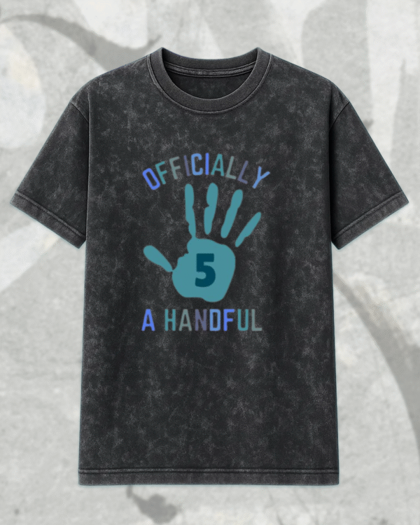 Custom 5th Birthday Boy Shirt – Officially a Handful | Personalized Acid Wash T-Shirt & Hoodie for Kids