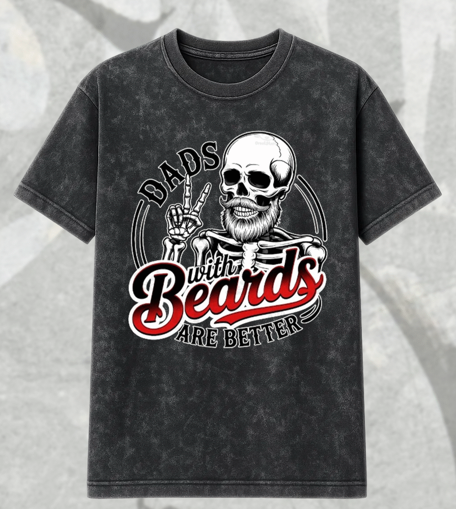 Dads With Beards Are Better Acid Wash T-Shirt & Hoodie Funny Skeleton Dad Graphic, Cool Father’s Day Gift