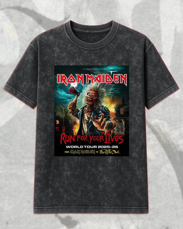 Iron Maiden Tour 2025-26 Acid Wash T-Shirt, Hoodie – Run for Your Lives Tour 2025 with Tour Dates, Unisex Heavy Metal Shirt - Image 3