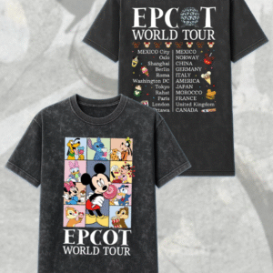 Epcot World Tour Acid Wash T-Shirt, Hoodie – Mickey and Friends Retro Epcot Shirt, Family Trip Gift for Kids & Youth