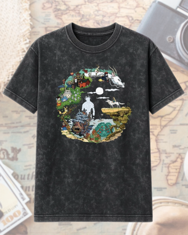 Spirited Away, Totoro, Howl’s Moving Castle Acid Wash T-Shirt & Hoodie – Studio Ghibli Collection - Image 2