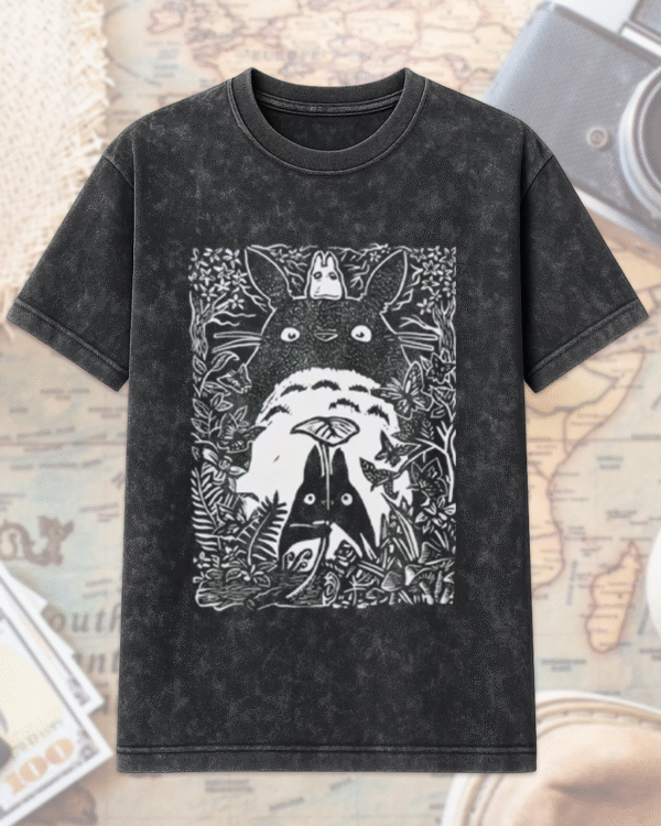 Vintage My Neighbor Totoro Acid Wash T-Shirt & Hoodie – Studio Ghibli Catbus Design for Anime Fans & Birthday Gifts - Image 2