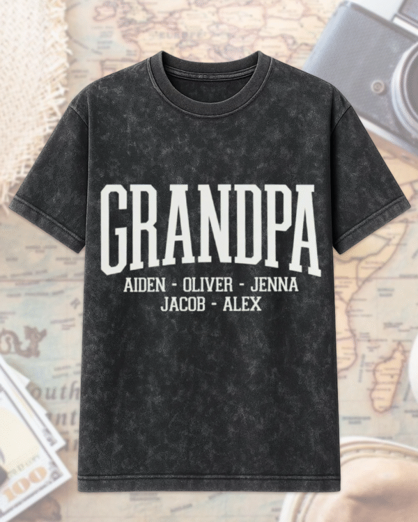 Custom Grandpa Shirt with Grandkids Names – Personalized Acid Wash T-Shirt & Hoodie for Father’s Day Gift - Image 2