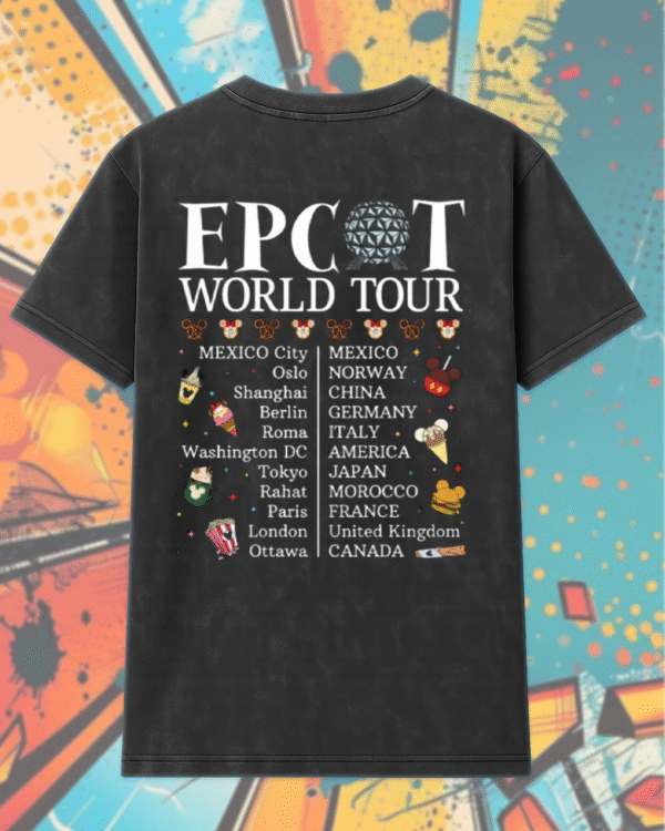 Epcot World Tour Acid Wash T-Shirt, Hoodie – Mickey and Friends Retro Epcot Shirt, Family Trip Gift for Kids & Youth - Image 3