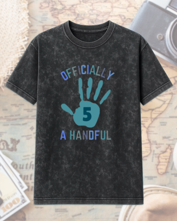Custom 5th Birthday Boy Shirt Officially a Handful | Personalized Acid Wash T-Shirt & Hoodie for Kids - Image 3