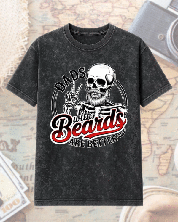 Dads With Beards Are Better Acid Wash T-Shirt & Hoodie Funny Skeleton Dad Graphic, Cool Father’s Day Gift - Image 3