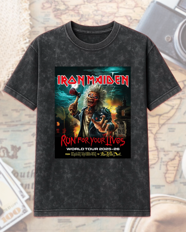 Iron Maiden Tour 2025-26 Acid Wash T-Shirt, Hoodie – Run for Your Lives Tour 2025 with Tour Dates, Unisex Heavy Metal Shirt - Image 2