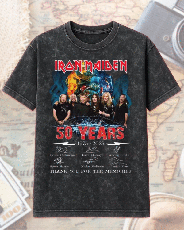 Iron Maiden 50th Anniversary 1975–2025 Acid Wash T-Shirt & Hoodie – Signature Limited Edition Heavy Metal Merch - Image 2