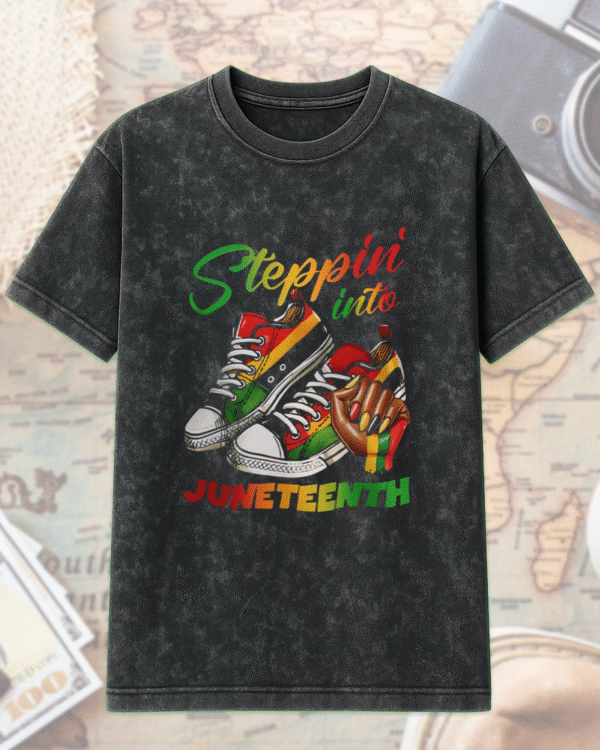 Steppin Into Juneteenth Acid Wash T-Shirt & Hoodie – DTF394 Ready to Press Inspired Design | Limited Juneteenth Drop at Vibtee - Image 2