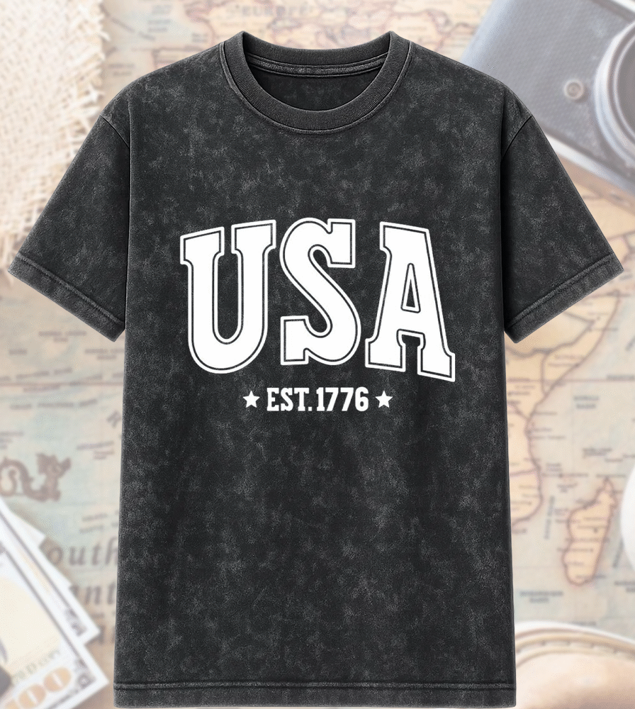 USA Varsity Retro 4th of July Acid Wash T-Shirt & Hoodie – Sublimation Inspired Design for Cricut & Silhouette Fans | Limited Patriotic Drop