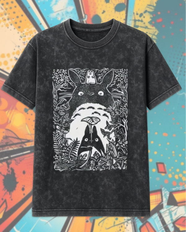 Vintage My Neighbor Totoro Acid Wash T-Shirt & Hoodie – Studio Ghibli Catbus Design for Anime Fans & Birthday Gifts