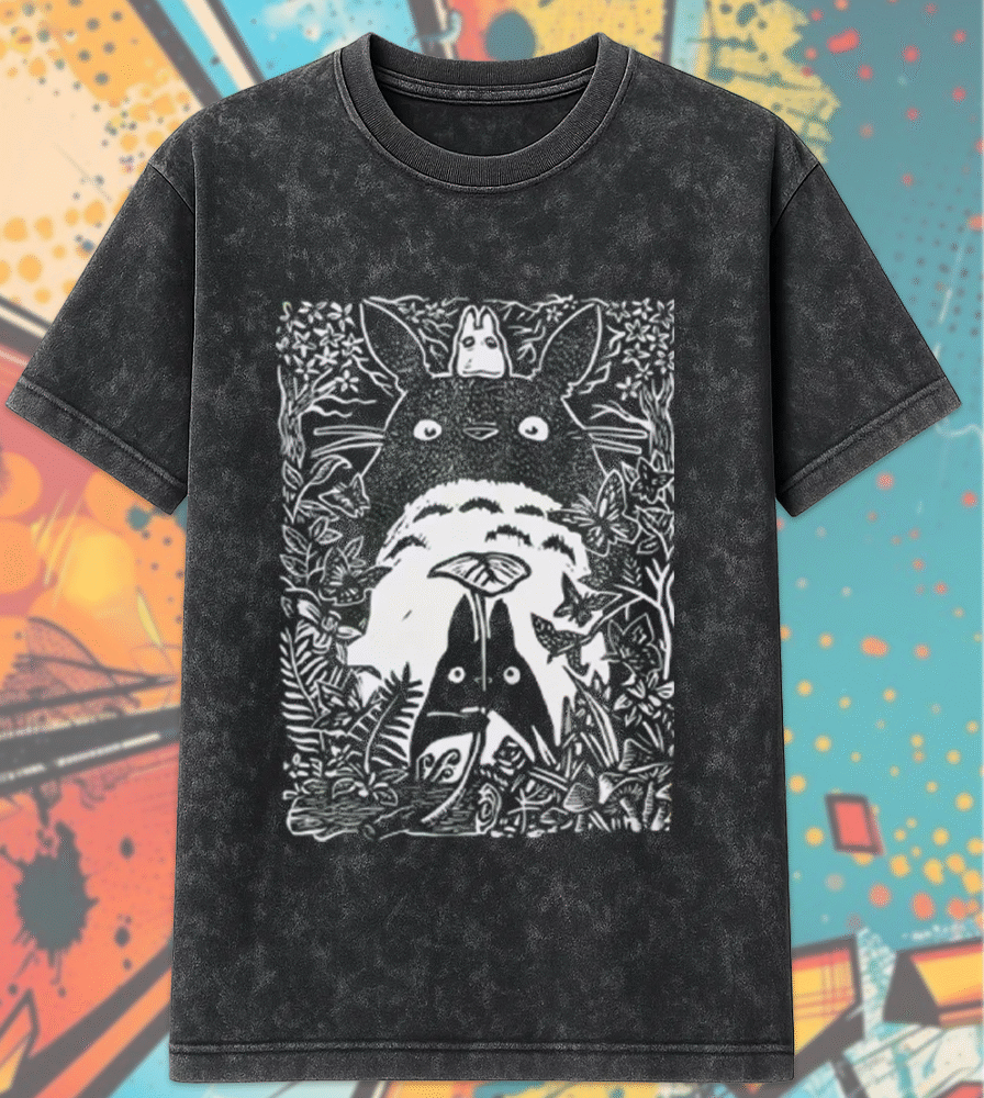 Vintage My Neighbor Totoro Acid Wash T-Shirt & Hoodie – Studio Ghibli Catbus Design for Anime Fans & Birthday Gifts