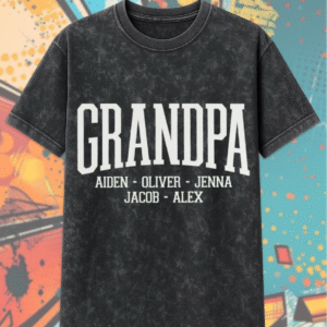 Custom Grandpa Shirt with Grandkids Names – Personalized Acid Wash T-Shirt & Hoodie for Father’s Day Gift