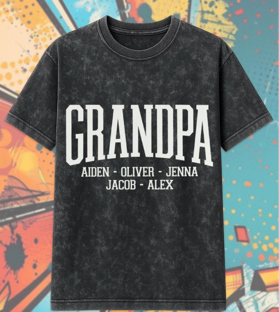 Custom Grandpa Shirt with Grandkids Names – Personalized Acid Wash T-Shirt & Hoodie for Father’s Day Gift