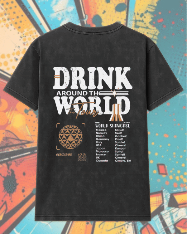 Vintage Disney Epcot World Tour Acid Wash T-Shirt, Hoodie – Drink Around The World Shirt, Disneyworld Family Matching Tee - Image 3