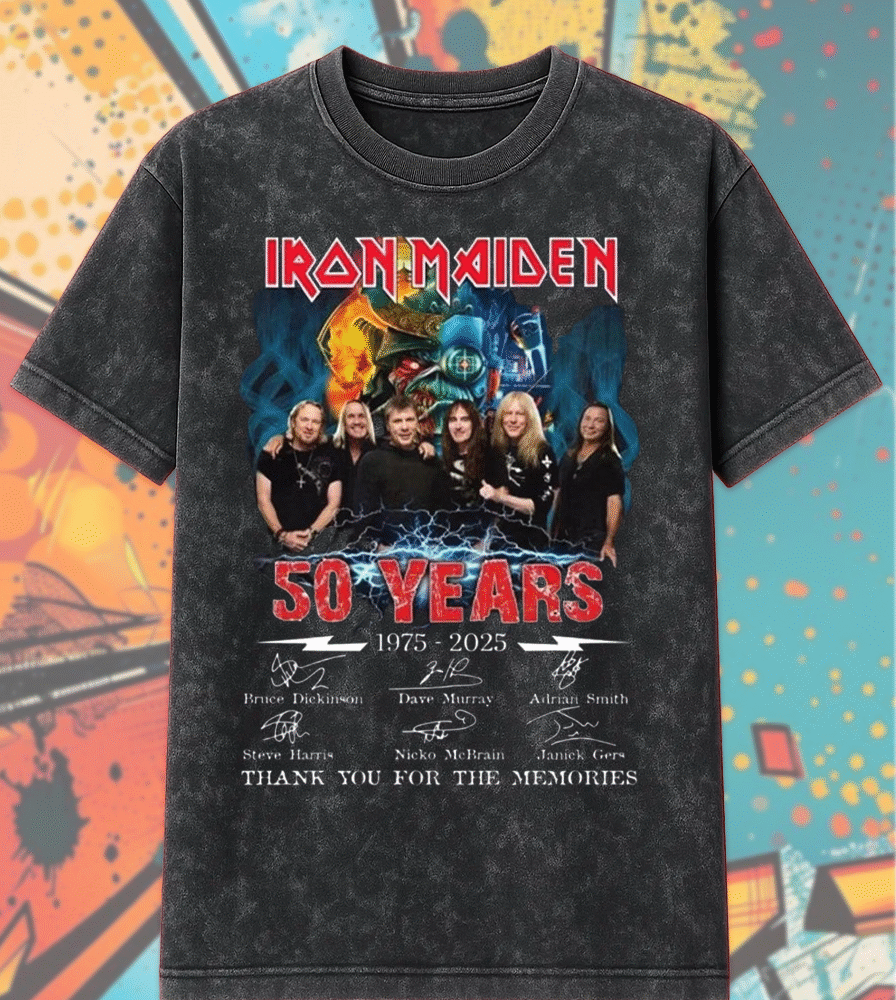 Iron Maiden 50th Anniversary 1975–2025 Acid Wash T-Shirt & Hoodie – Signature Limited Edition Heavy Metal Merch