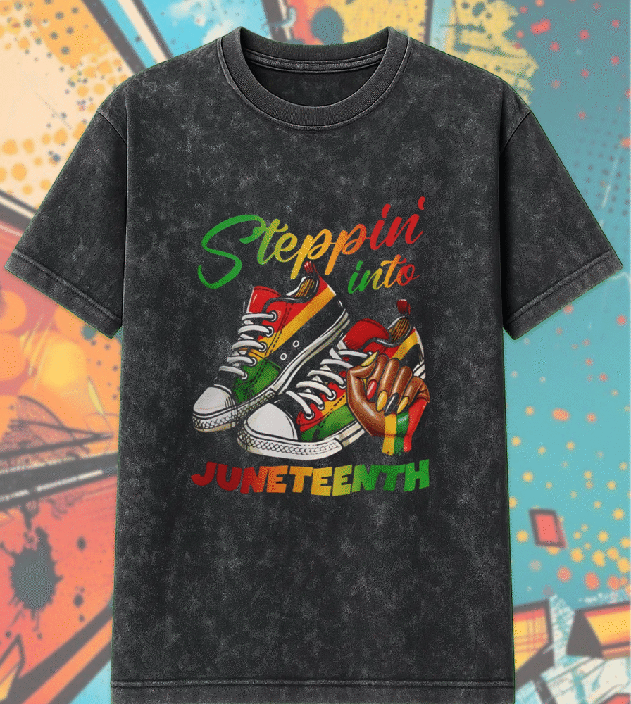 Steppin Into Juneteenth Acid Wash T-Shirt & Hoodie – DTF394 Ready to Press Inspired Design | Limited Juneteenth Drop at Vibtee