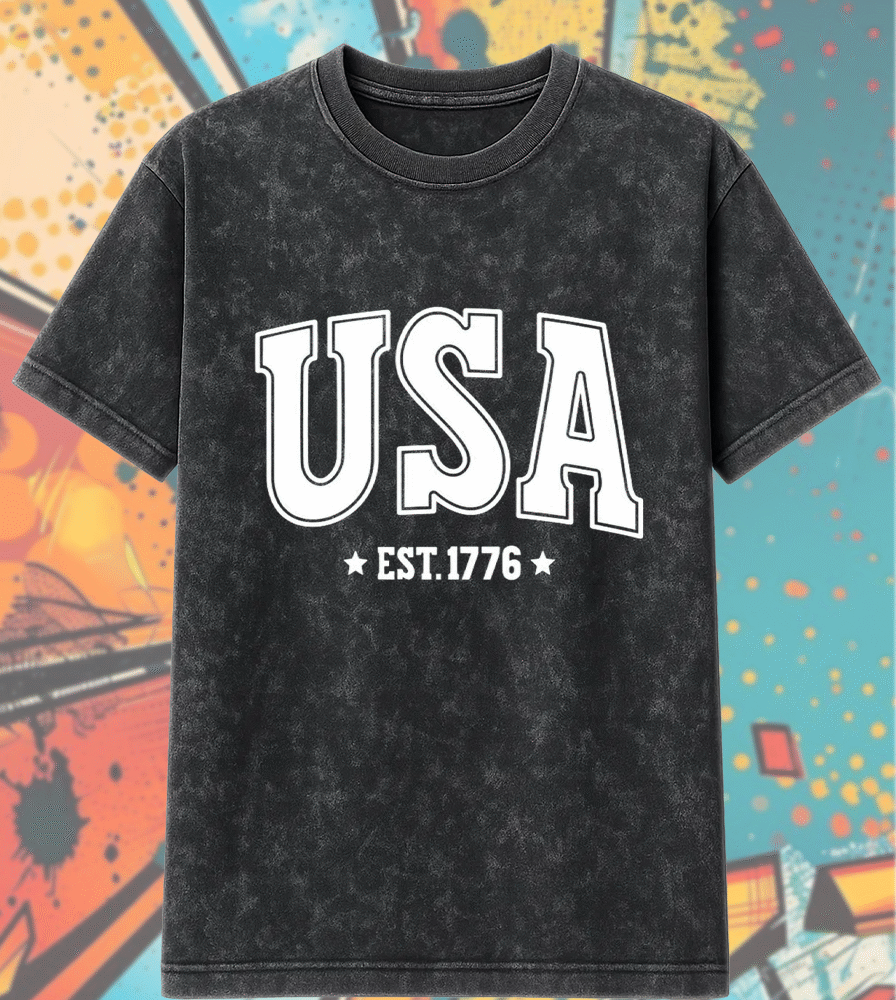 USA Varsity Retro 4th of July Acid Wash T-Shirt & Hoodie – Sublimation Inspired Design for Cricut & Silhouette Fans | Limited Patriotic Drop