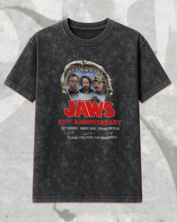 Jaws 50th Anniversary Acid Wash Shirt & Hoodie – Quint & Brody Signatures | Classic Movie Tribute (1975–2025) - Image 3