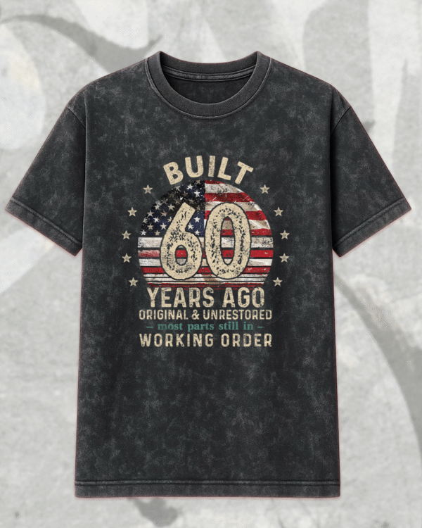 Built 60 Years Ago Shirt Vintage 1965 60th Birthday Gift | Acid Wash T-Shirt & Hoodie for Men - Image 3