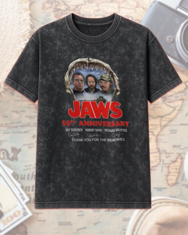 Jaws 50th Anniversary Acid Wash Shirt & Hoodie – Quint & Brody Signatures | Classic Movie Tribute (1975–2025) - Image 2