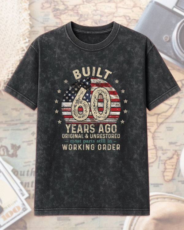 Built 60 Years Ago Shirt Vintage 1965 60th Birthday Gift | Acid Wash T-Shirt & Hoodie for Men - Image 2