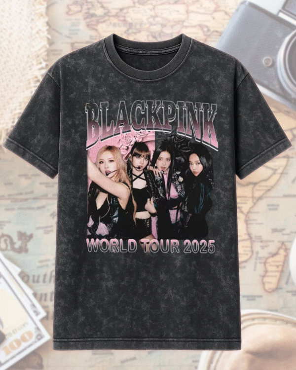 2025 Blackpink World Tour Acid Wash T-Shirt, Hoodie – Official Kpop Blackpink Merch, Jisoo Jennie Lisa Rosé Blink Gift