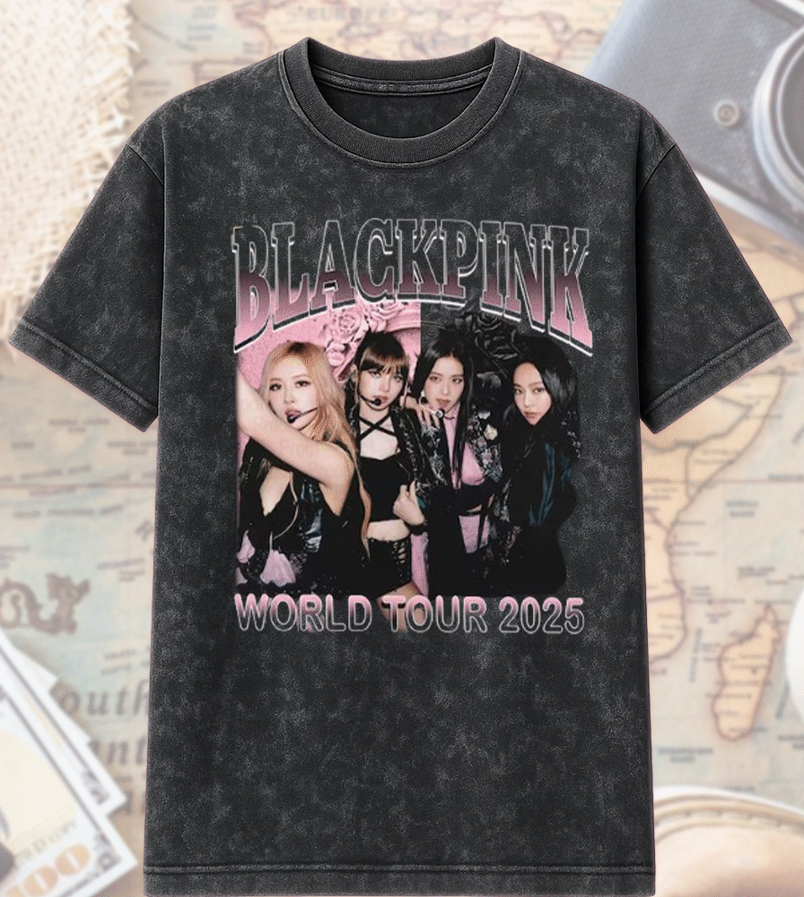 2025 Blackpink World Tour Acid Wash T-Shirt, Hoodie – Official Kpop Blackpink Merch, Jisoo Jennie Lisa Rosé Blink Gift