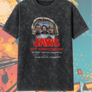 Jaws 50th Anniversary Acid Wash Shirt & Hoodie – Quint & Brody Signatures | Classic Movie Tribute (1975–2025)