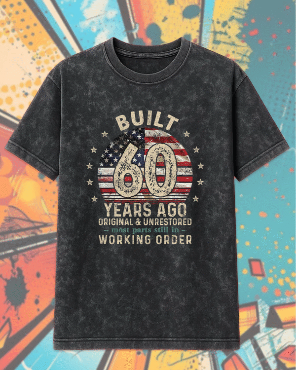 Built 60 Years Ago Shirt Vintage 1965 60th Birthday Gift | Acid Wash T-Shirt & Hoodie for Men