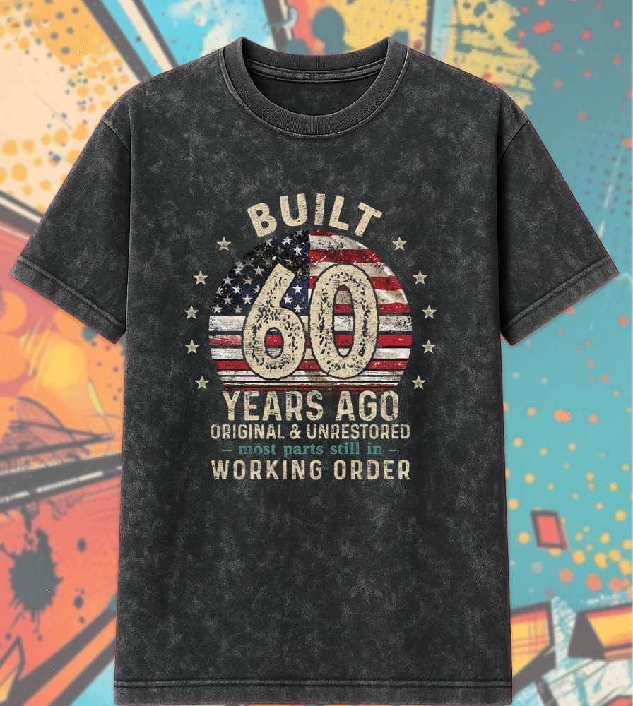 Built 60 Years Ago Shirt Vintage 1965 60th Birthday Gift | Acid Wash T-Shirt & Hoodie for Men