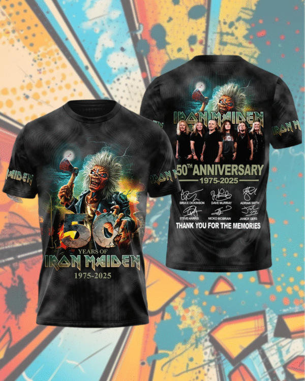 Iron Maiden 50th Anniversary World Tour 2025 Shirt, Hoodie, Tank, Long Sleeve – All Over Print Licensed Metal Gift | Vibtee Exclusive