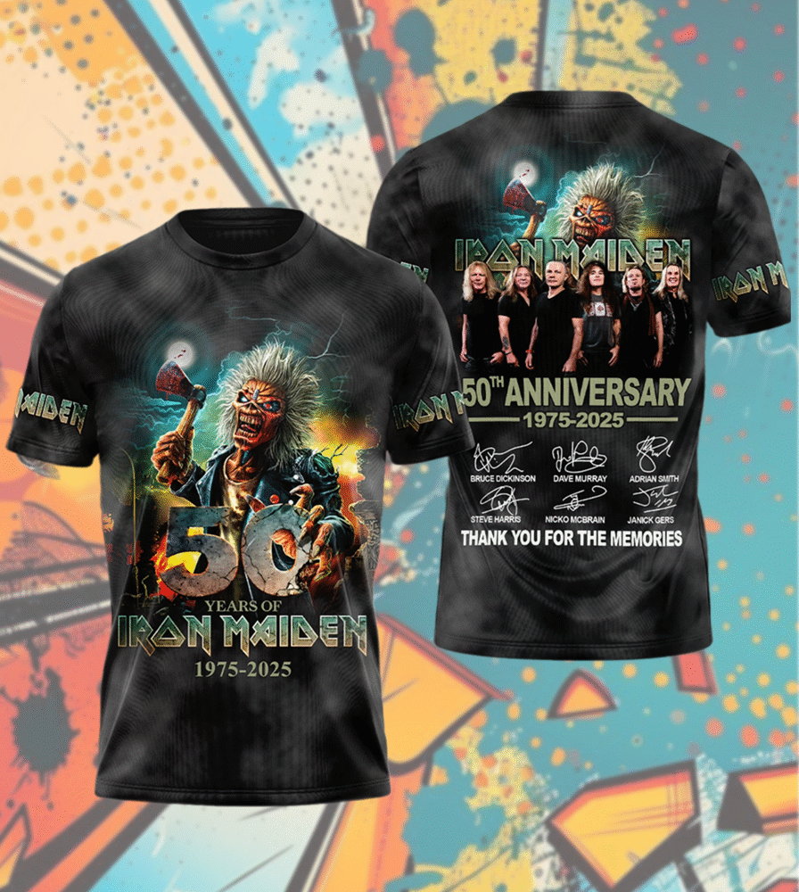 Iron Maiden 50th Anniversary World Tour 2025 Shirt, Hoodie, Tank, Long Sleeve – All Over Print Licensed Metal Gift | Vibtee Exclusive
