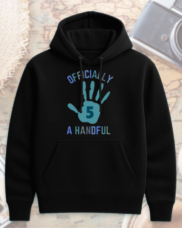 Custom 5th Birthday Boy Shirt Officially a Handful | Personalized 2-Sided Birthday Tee, Hoodie & More - Image 2