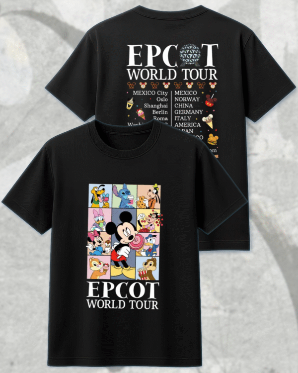 Epcot World Tour Front and Back Kids Shirt, Disney Retro Epcot Shirt, Mickey and Friends Shirt, Family Trip Toddler or Youth Sweatshirt – Unisex T-Shirt