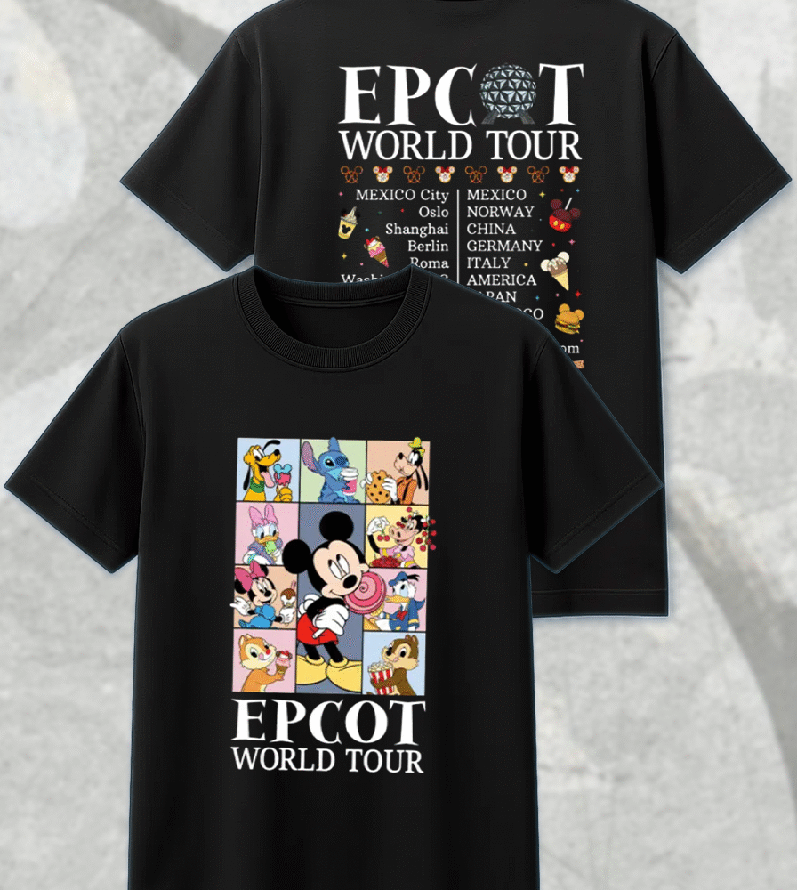 Epcot World Tour Front and Back Kids Shirt, Disney Retro Epcot Shirt, Mickey and Friends Shirt, Family Trip Toddler or Youth Sweatshirt – Unisex T-Shirt