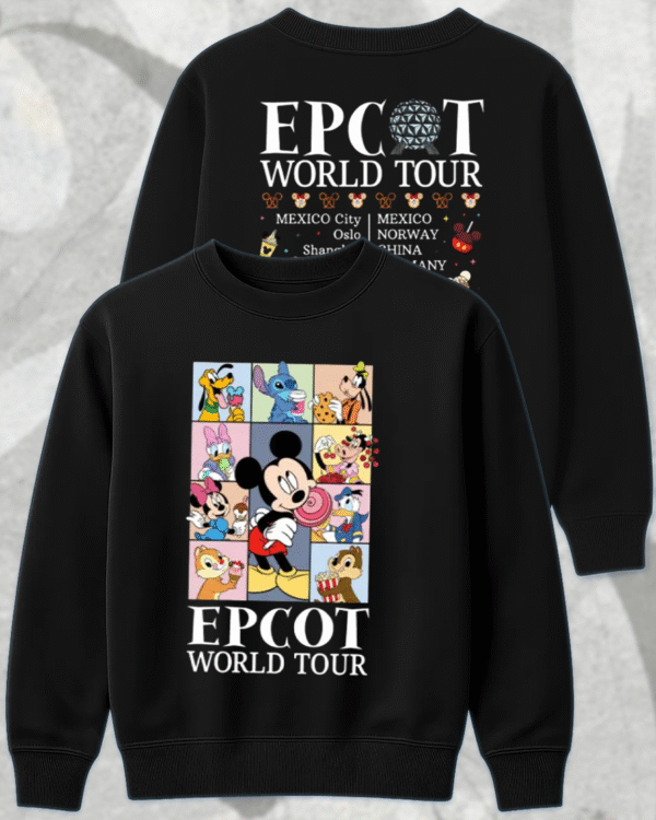 Epcot World Tour Front and Back Kids Shirt, Disney Retro Epcot Shirt, Mickey and Friends Shirt, Family Trip Toddler or Youth Sweatshirt – Unisex T-Shirt - Image 7