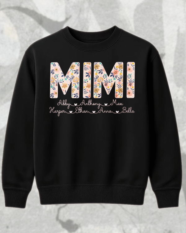 Personalized Mimi Shirt with Grandkids’ Names – Floral Custom Grandma Shirt for Mother’s Day
