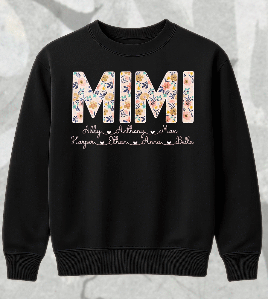 Personalized Mimi Shirt with Grandkids’ Names – Floral Custom Grandma Shirt for Mother’s Day