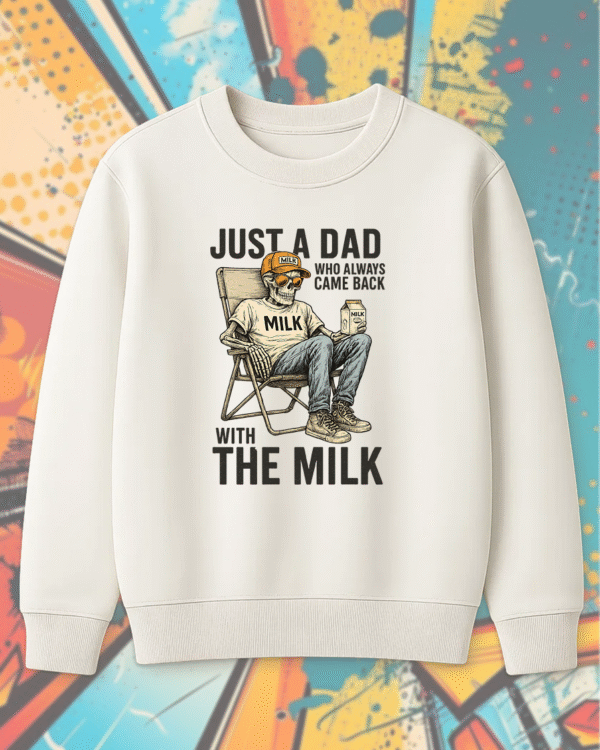 Just A Dad Who Always Came Back With The Milk T-Shirt, Hoodie, Sweatshirt, Long Sleeve, Tank Top – Retro Skeleton Design for Father’s Day - Image 9