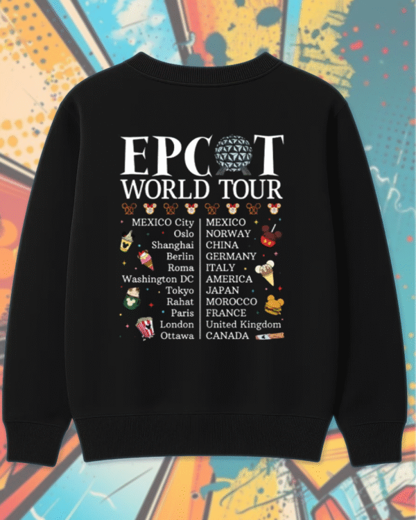 Epcot World Tour Front and Back Kids Shirt, Disney Retro Epcot Shirt, Mickey and Friends Shirt, Family Trip Toddler or Youth Sweatshirt – Unisex T-Shirt - Image 9