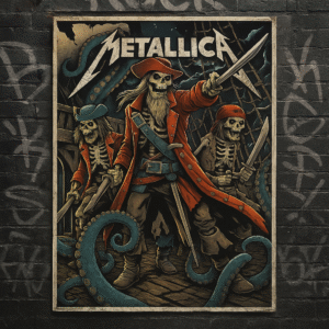 Metallica M72 Tour Tampa 2025 Pirate Skeleton Poster – Vintage Concert Art Canvas, Raymond James Stadium Wall Decor